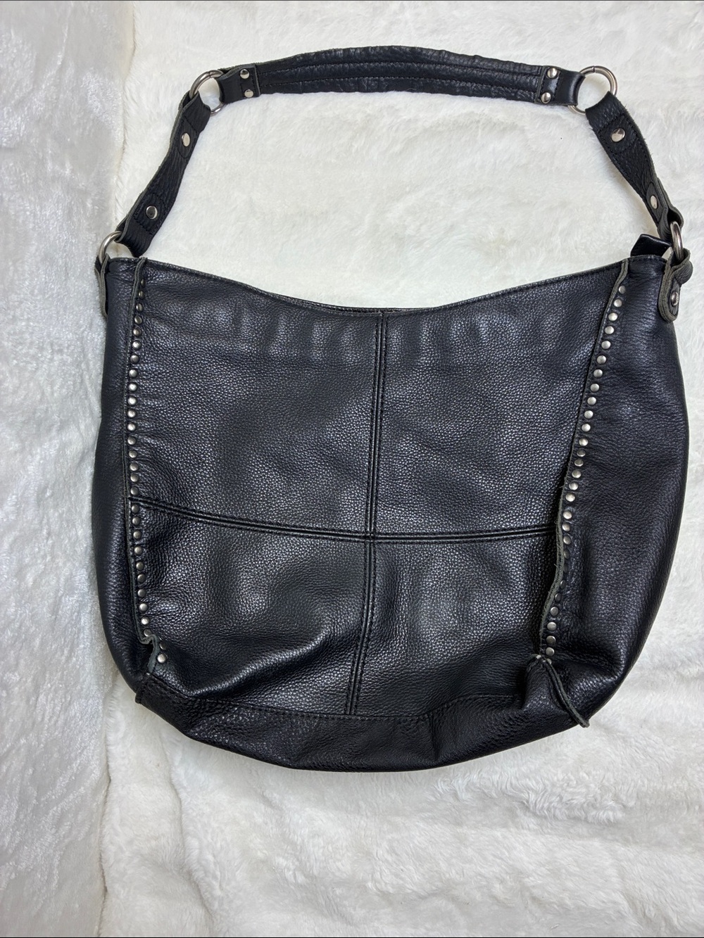 The Sak Black Pebbled Leather Stud-Trim Hobo Shoulder Bag
